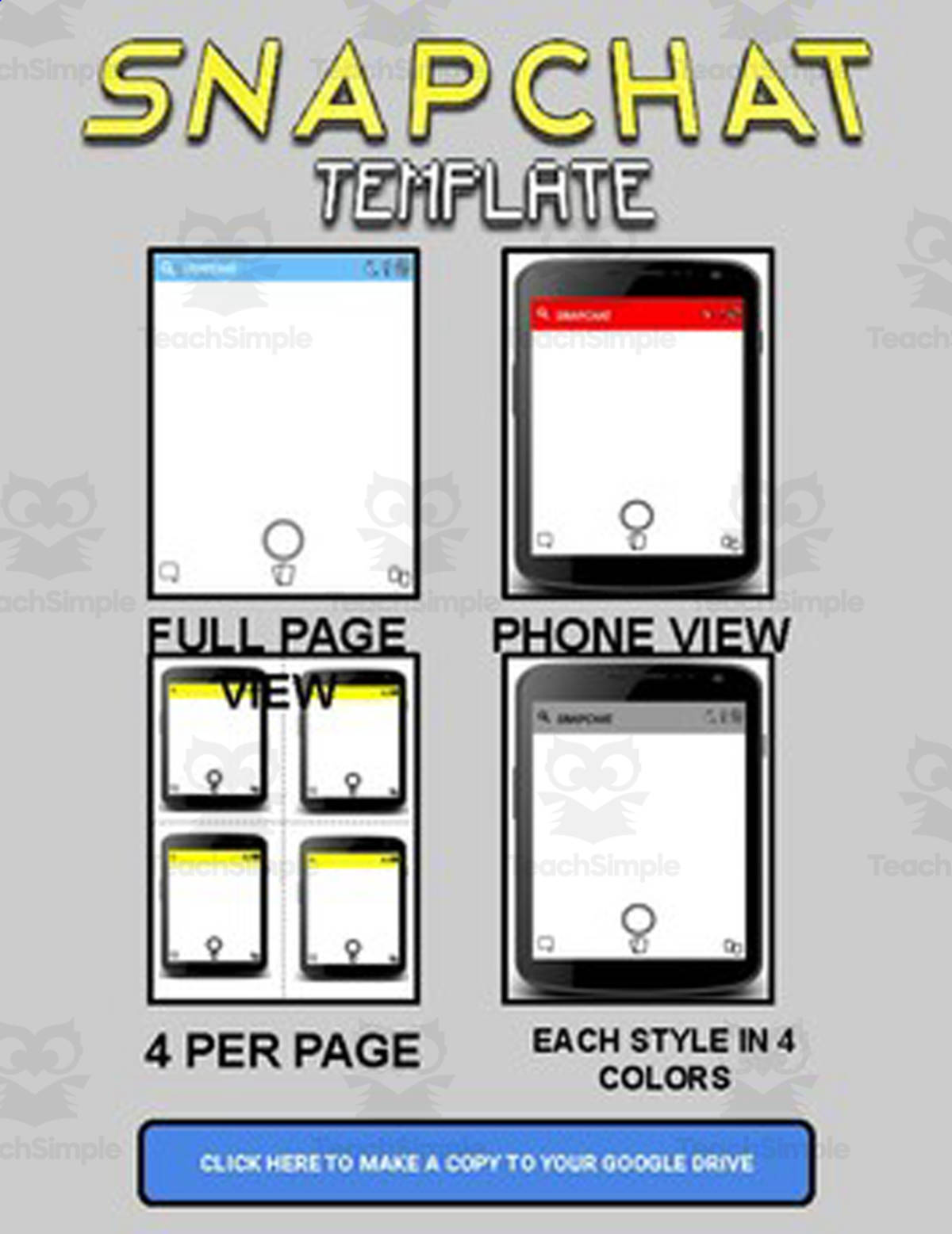 An educational teaching resource from Roombop entitled Snapchat Template (Editable on Google Slides) downloadable at Teach Simple.