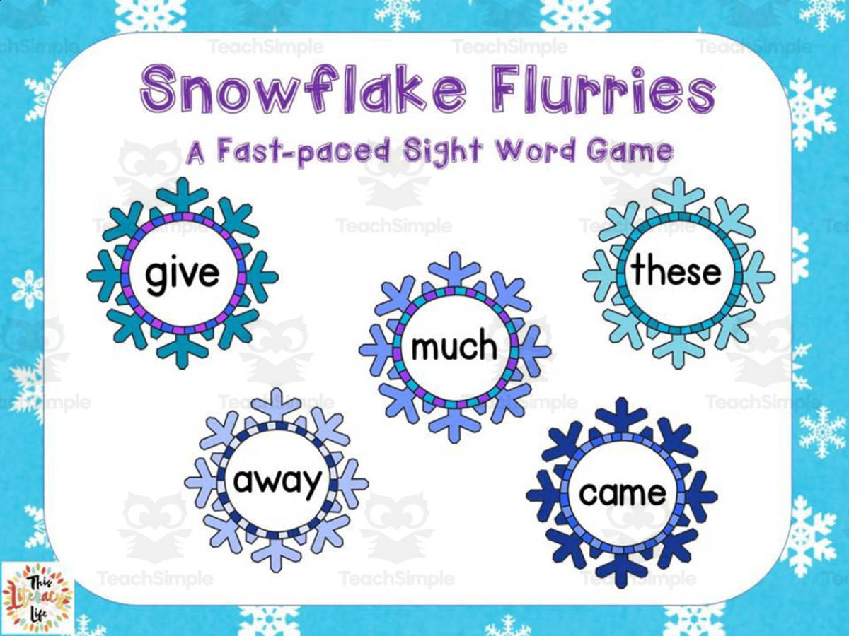 An educational teaching resource from Literacy Life entitled Snowflake Flurries Sight Word Game downloadable at Teach Simple.