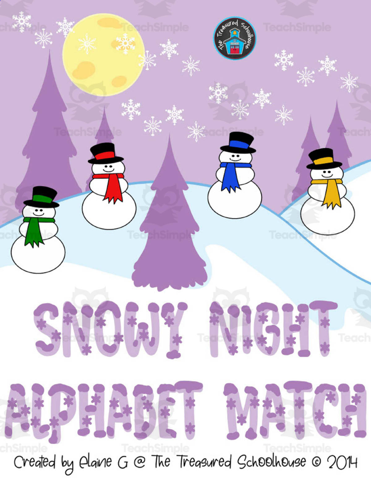 An educational teaching resource from The Treasured Schoolhouse entitled Snowy Night Alphabet Match downloadable at Teach Simple.