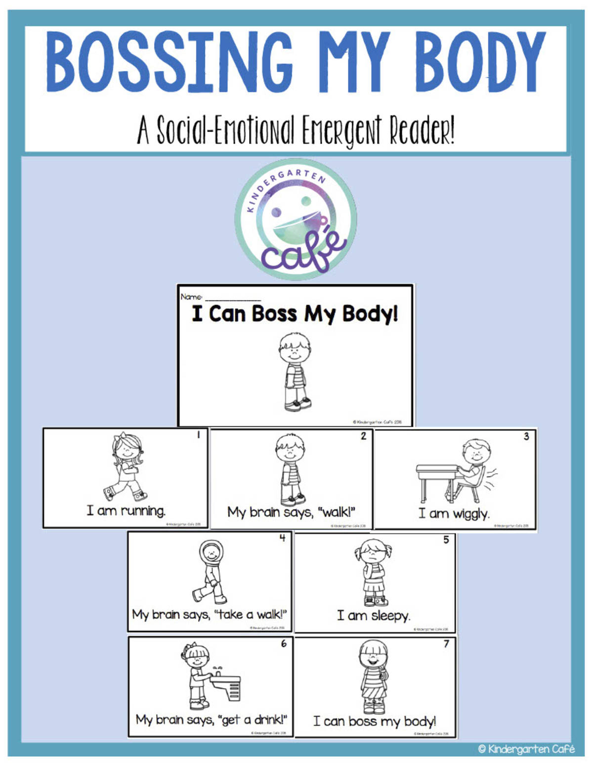 An educational teaching resource from Kindergarten Cafe entitled Social-Emotional Emergent Reader: Bossing my Body Printable Booklet downloadable at Teach Simple.