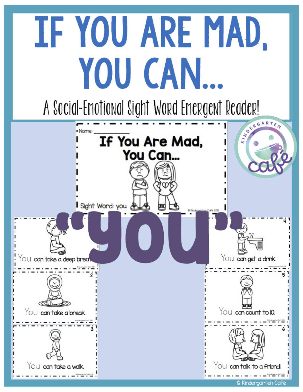 An educational teaching resource from Kindergarten Cafe entitled Social-Emotional Emergent Reader: If You Are Mad, You Can... Printable Booklet downloadable at Teach Simple.