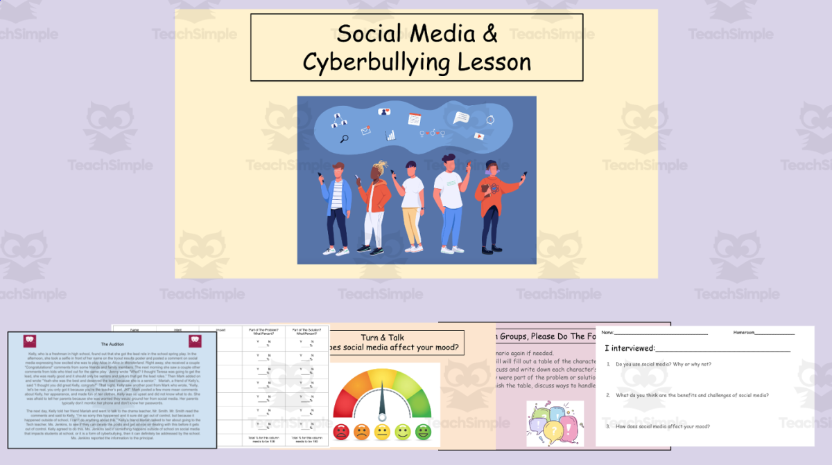 An educational teaching resource from Jennifer Moyer Taylor entitled Social Media & Cyberbullying SEL Lesson downloadable at Teach Simple.