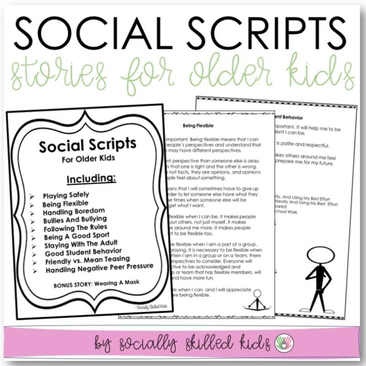 An educational teaching resource from Socially Skilled Kids entitled Social Scripts for Older Kids – 10 Short Stories downloadable at Teach Simple.