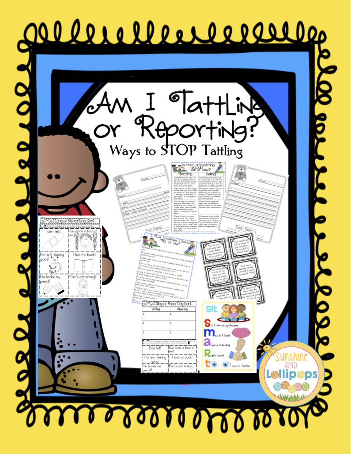 An educational teaching resource from Sunshine and Lollipops entitled Social Skills Tattling or Reporting downloadable at Teach Simple.