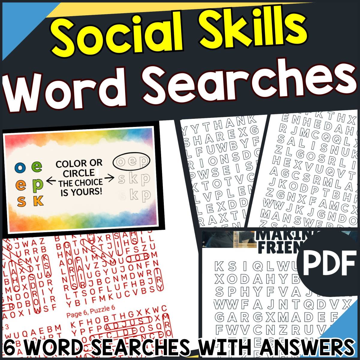 An educational teaching resource from Cored Education entitled Social Skills Word Searches (PDF) downloadable at Teach Simple.