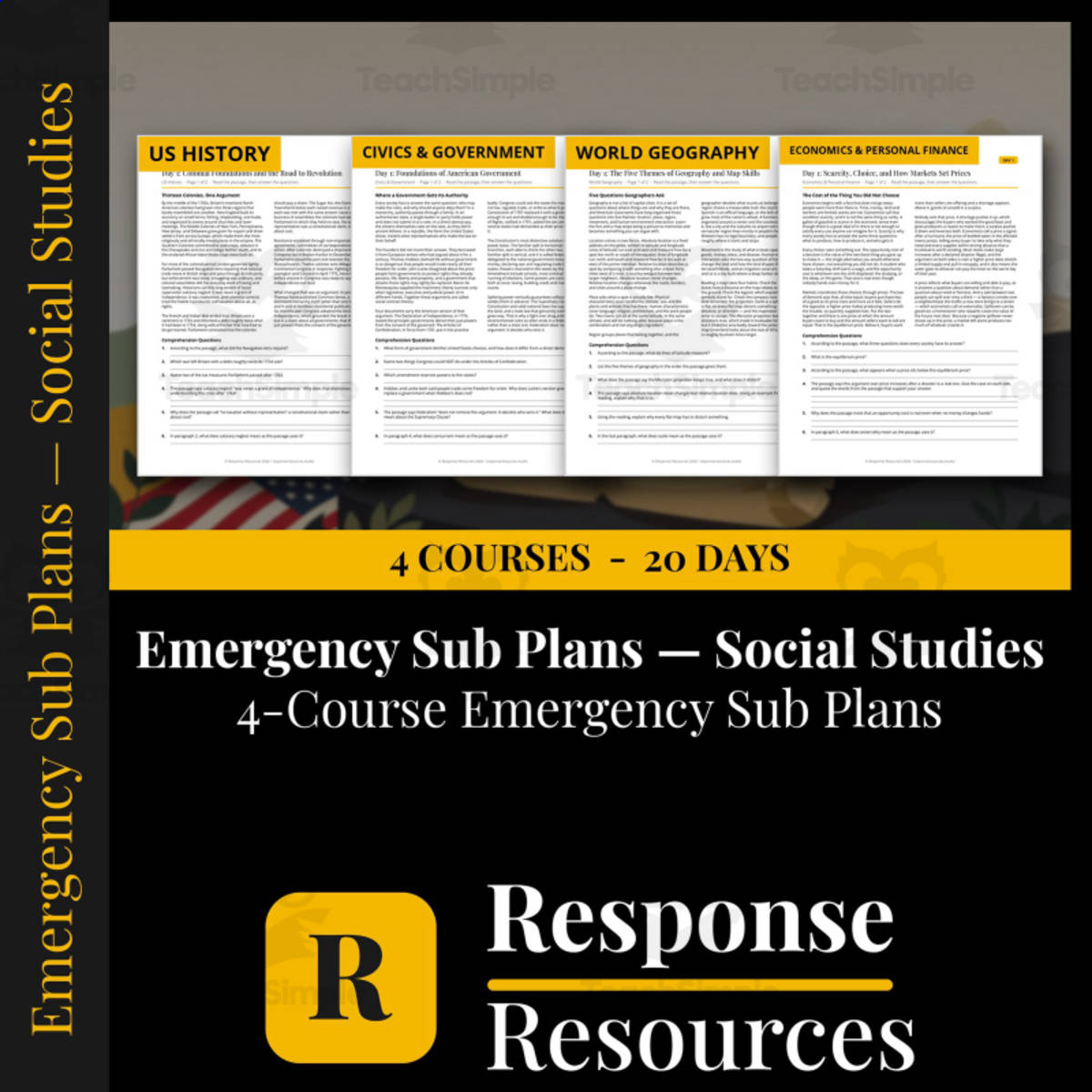 Social Studies Emergency Sub Plans BUNDLE - 4 Courses, 20 Days No Prep preview