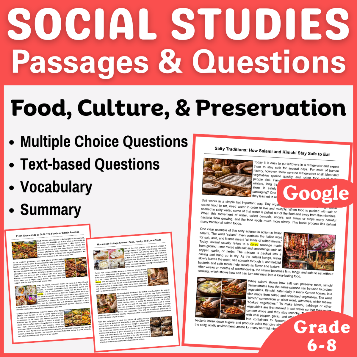 An educational teaching resource from CORED Education - Middle & High School entitled Social Studies Reading Comprehension Passages: Food and Culture (Docs) downloadable at Teach Simple.