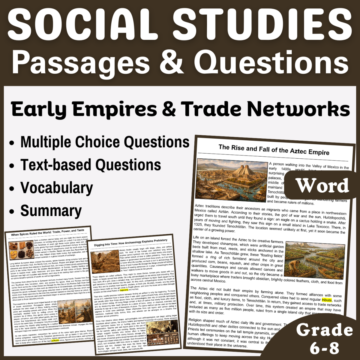 An educational teaching resource from CORED Education - Middle & High School entitled Social Studies Reading Passages: Early Empires and Trades (Word) downloadable at Teach Simple.