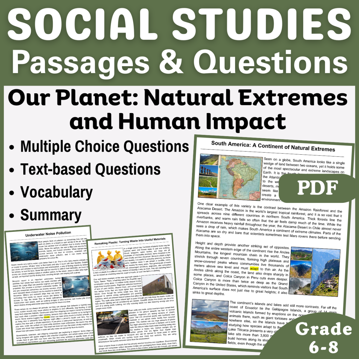 An educational teaching resource from CORED Education - Middle & High School entitled Social Studies Reading Passages: Our Planet and Human Impact (PDF) downloadable at Teach Simple.