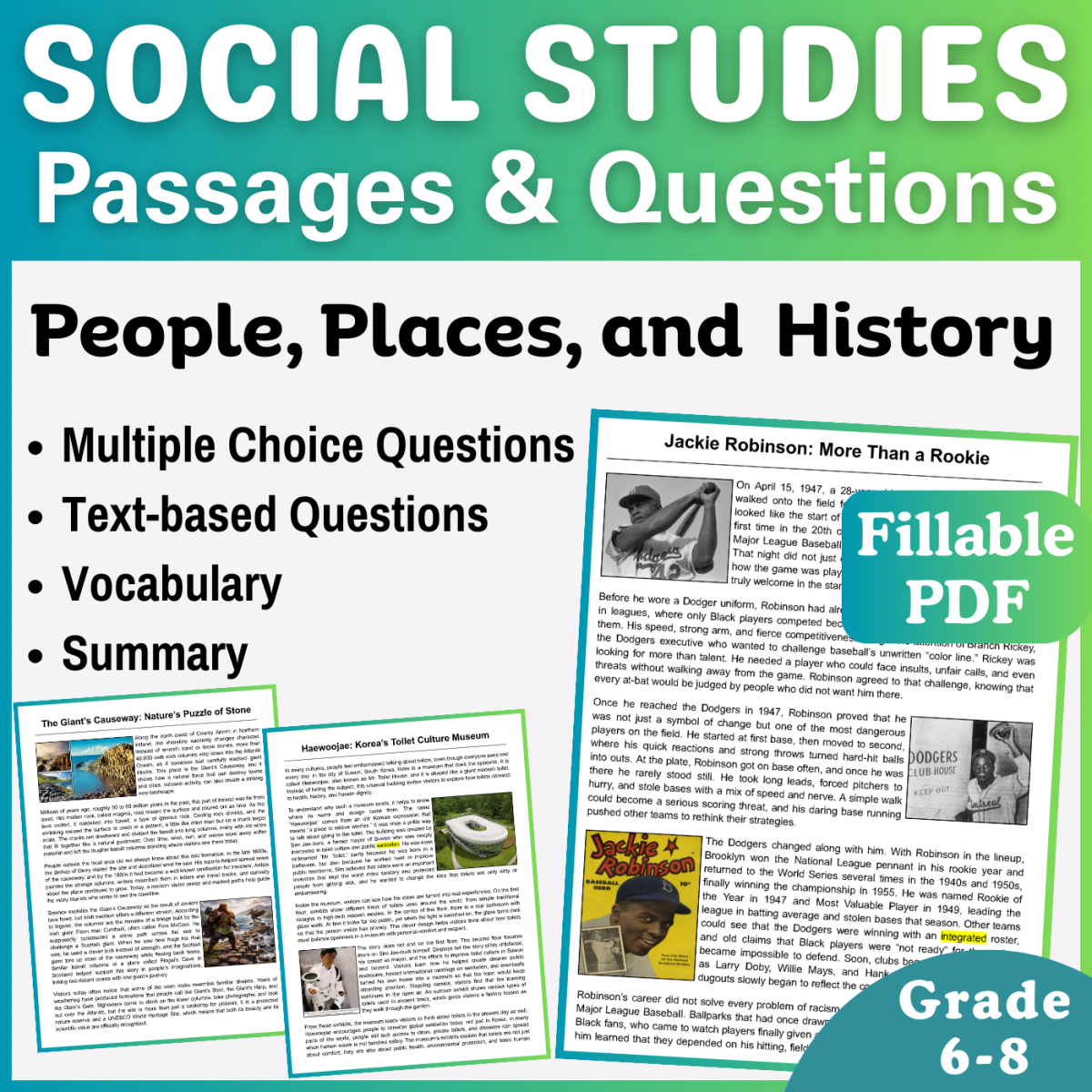 An educational teaching resource from CORED Education - Middle & High School entitled Social Studies Reading Passages: People and History (Fillable PDF) downloadable at Teach Simple.