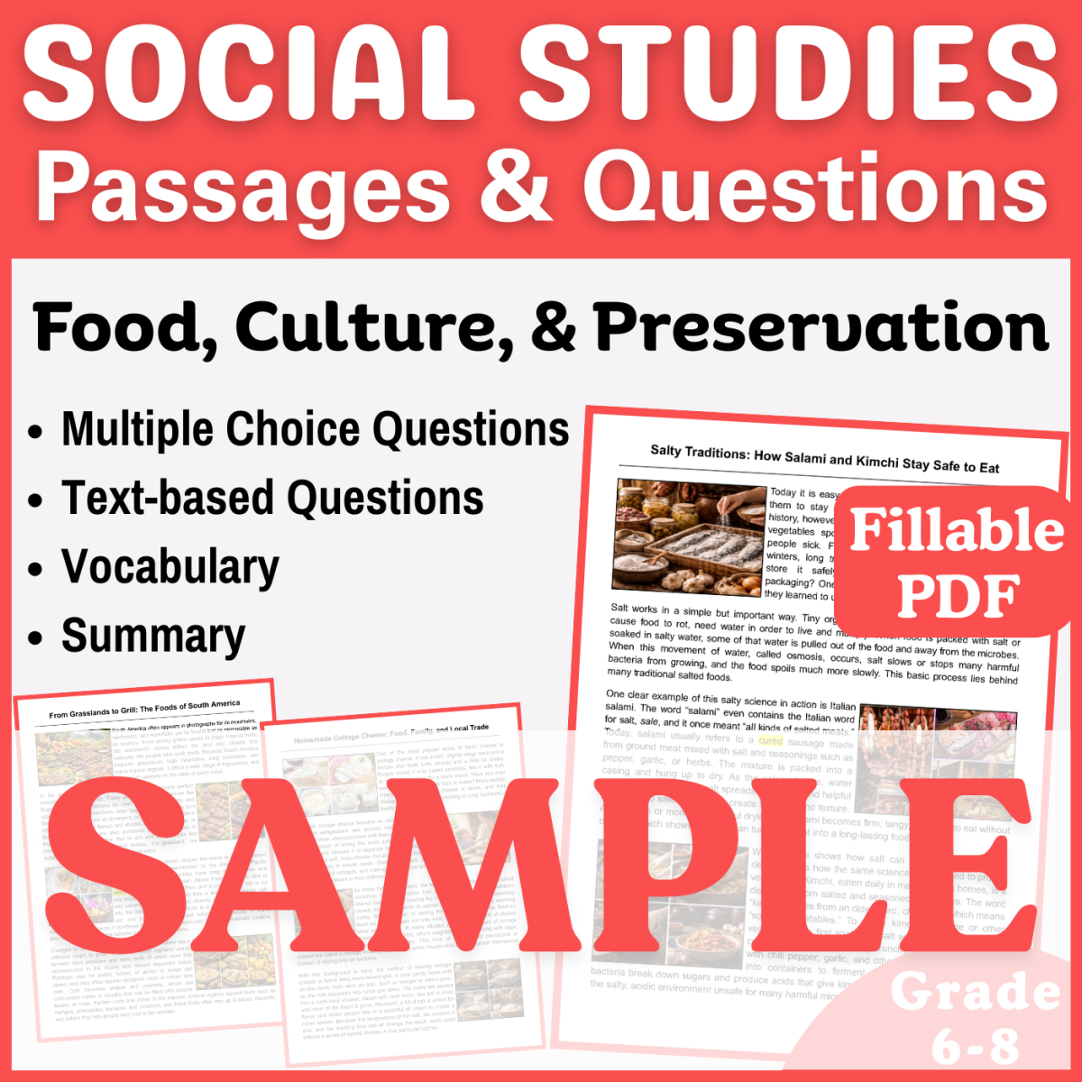 An educational teaching resource from CORED Education - Middle & High School entitled Social Studies SAMPLE Passage: Food in South America (Fillable PDF) downloadable at Teach Simple.