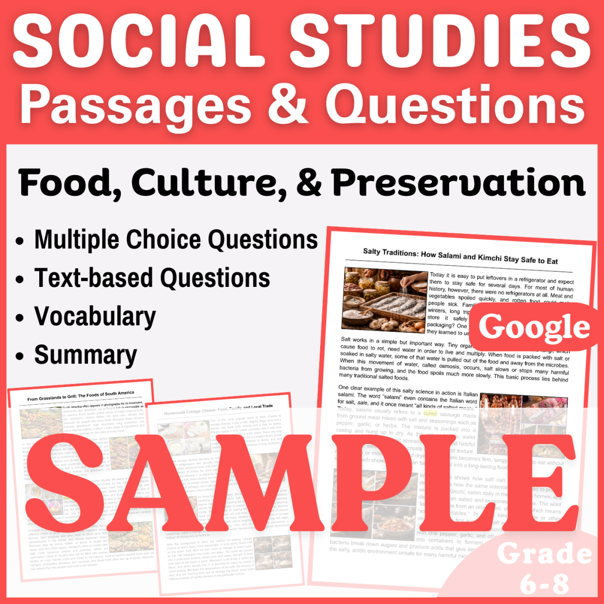 An educational teaching resource from CORED Education - Middle & High School entitled Social Studies SAMPLE Reading Passage: Food in South America (Docs) downloadable at Teach Simple.
