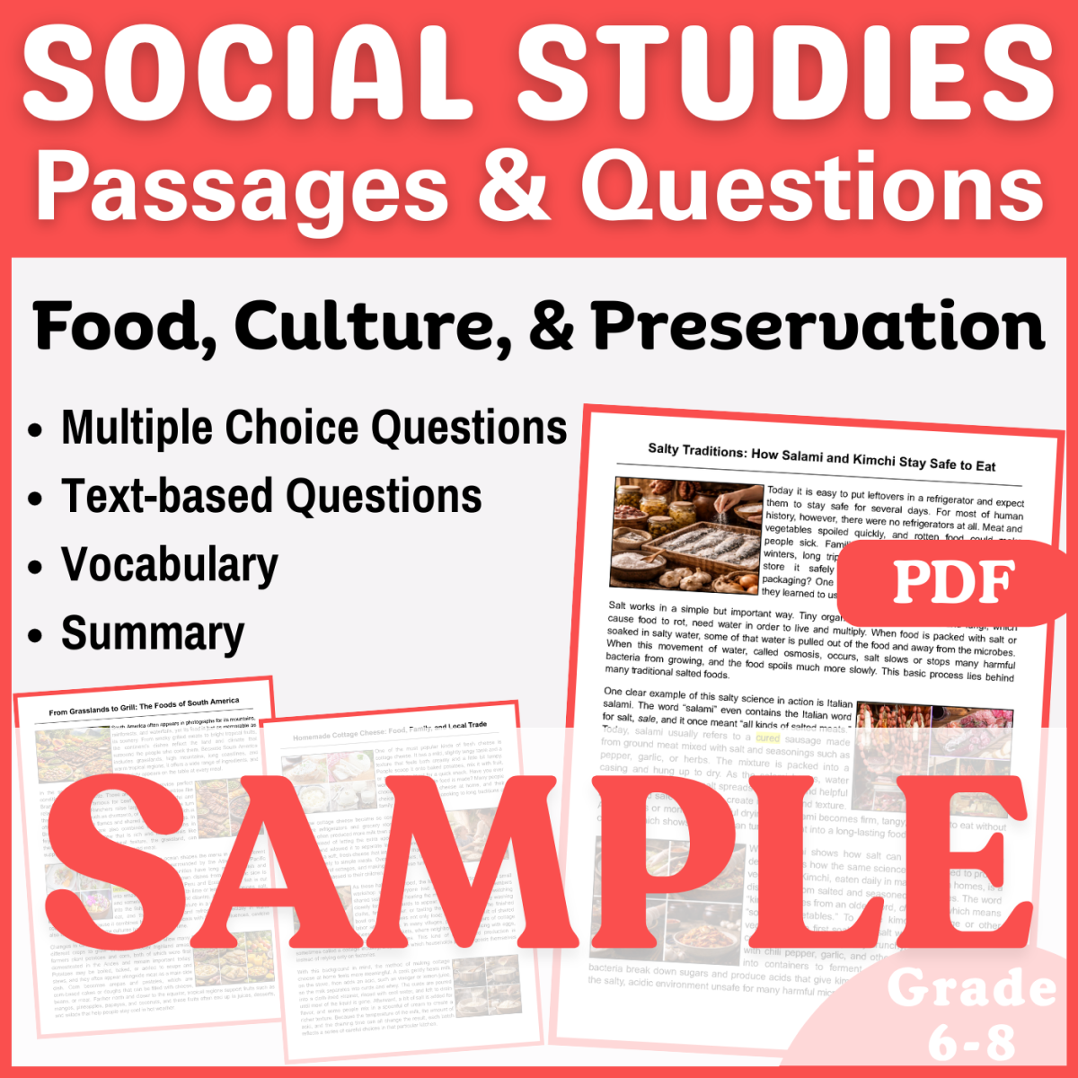 An educational teaching resource from CORED Education - Middle & High School entitled Social Studies SAMPLE Reading Passage: Food in South America (PDF) downloadable at Teach Simple.