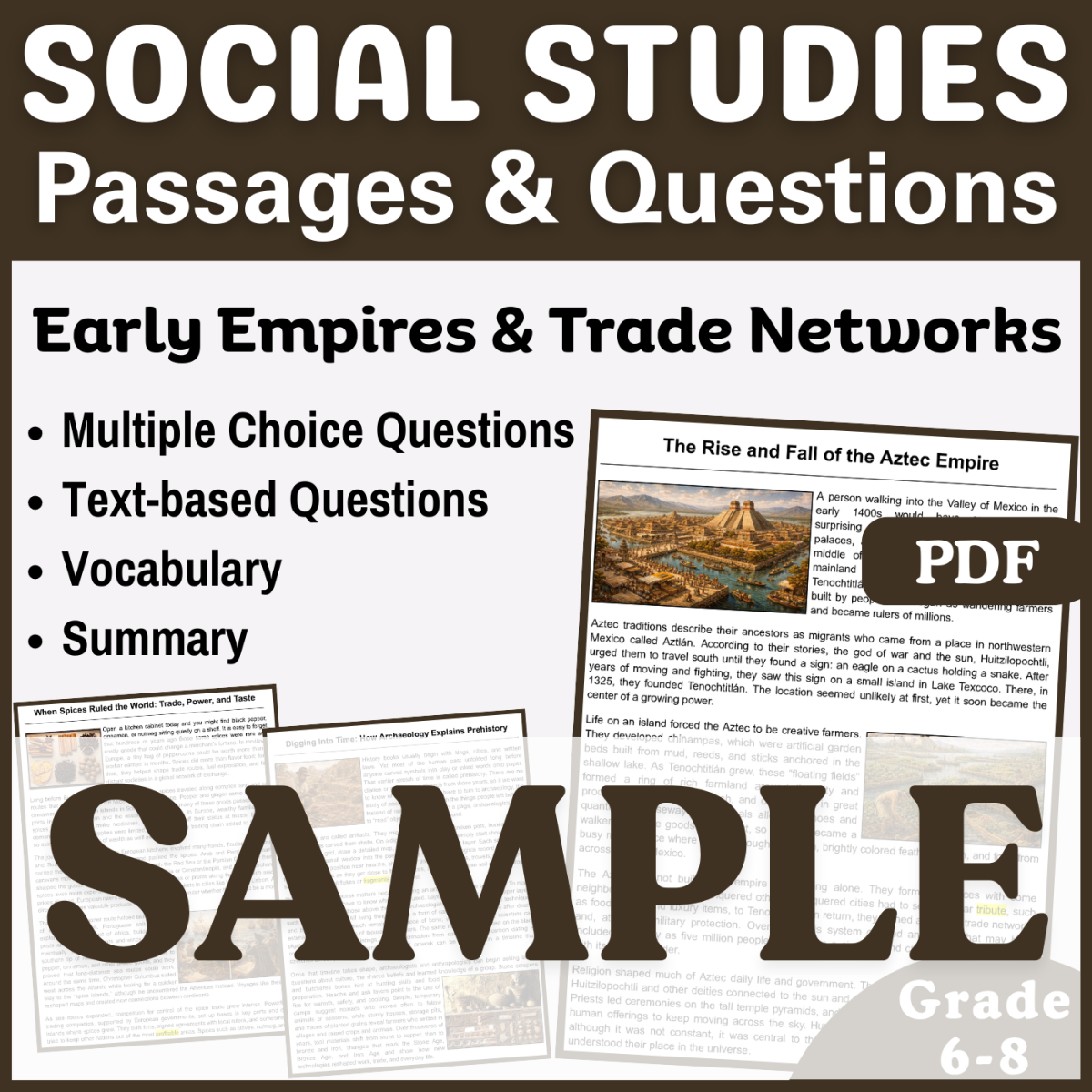 An educational teaching resource from CORED Education - Middle & High School entitled Social Studies SAMPLE Reading Passage: The Aztec Empire (PDF) downloadable at Teach Simple.