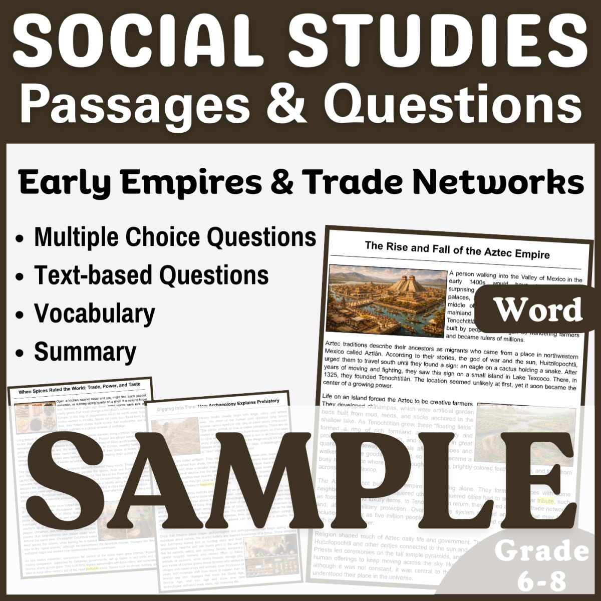 An educational teaching resource from CORED Education - Middle & High School entitled Social Studies SAMPLE Reading Passage: The Aztec Empire (Word) downloadable at Teach Simple.