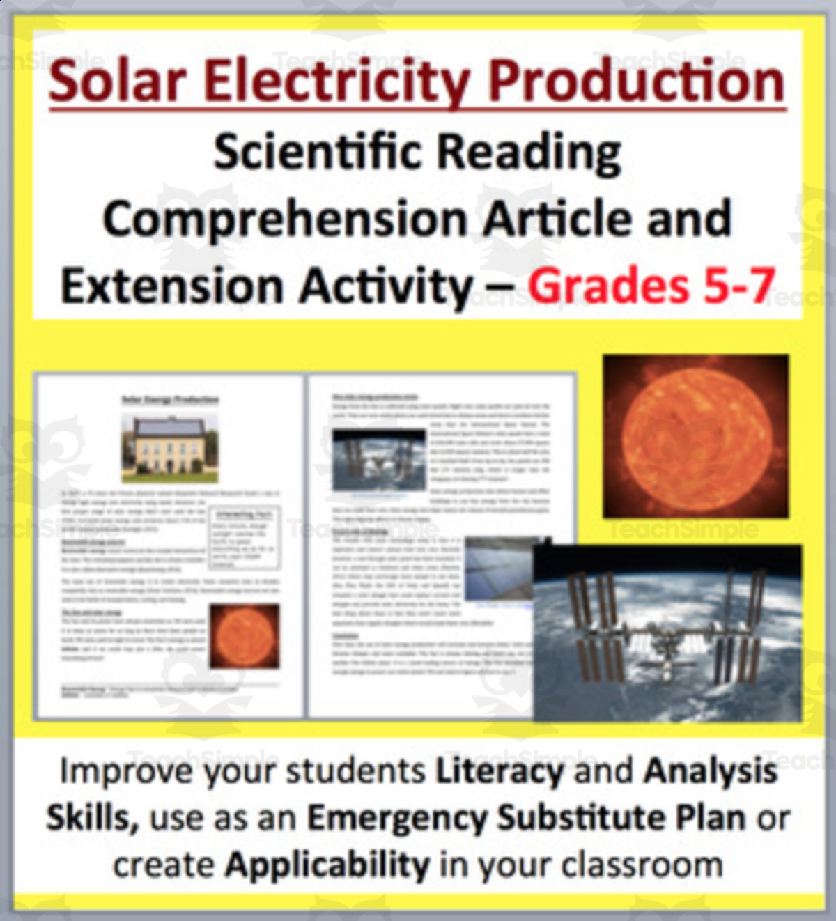 An educational teaching resource from Teach With Fergy entitled Solar Electricity Generation Reading Comprehension Article downloadable at Teach Simple.