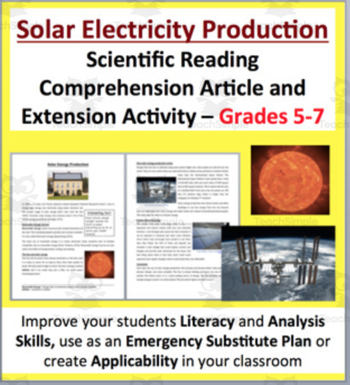An educational teaching resource from Teach With Fergy entitled Solar Electricity Production - Digital Science Reading Article - Grades 5-7 downloadable at Teach Simple.