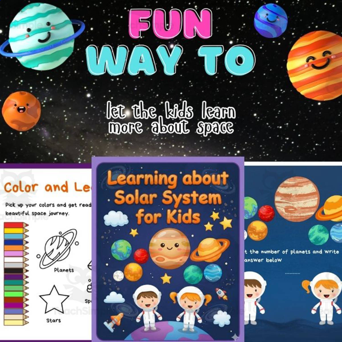 An educational teaching resource from Kids Activity Lab entitled Solar System Activity Pack Space Coloring Tracing Counting downloadable at Teach Simple.