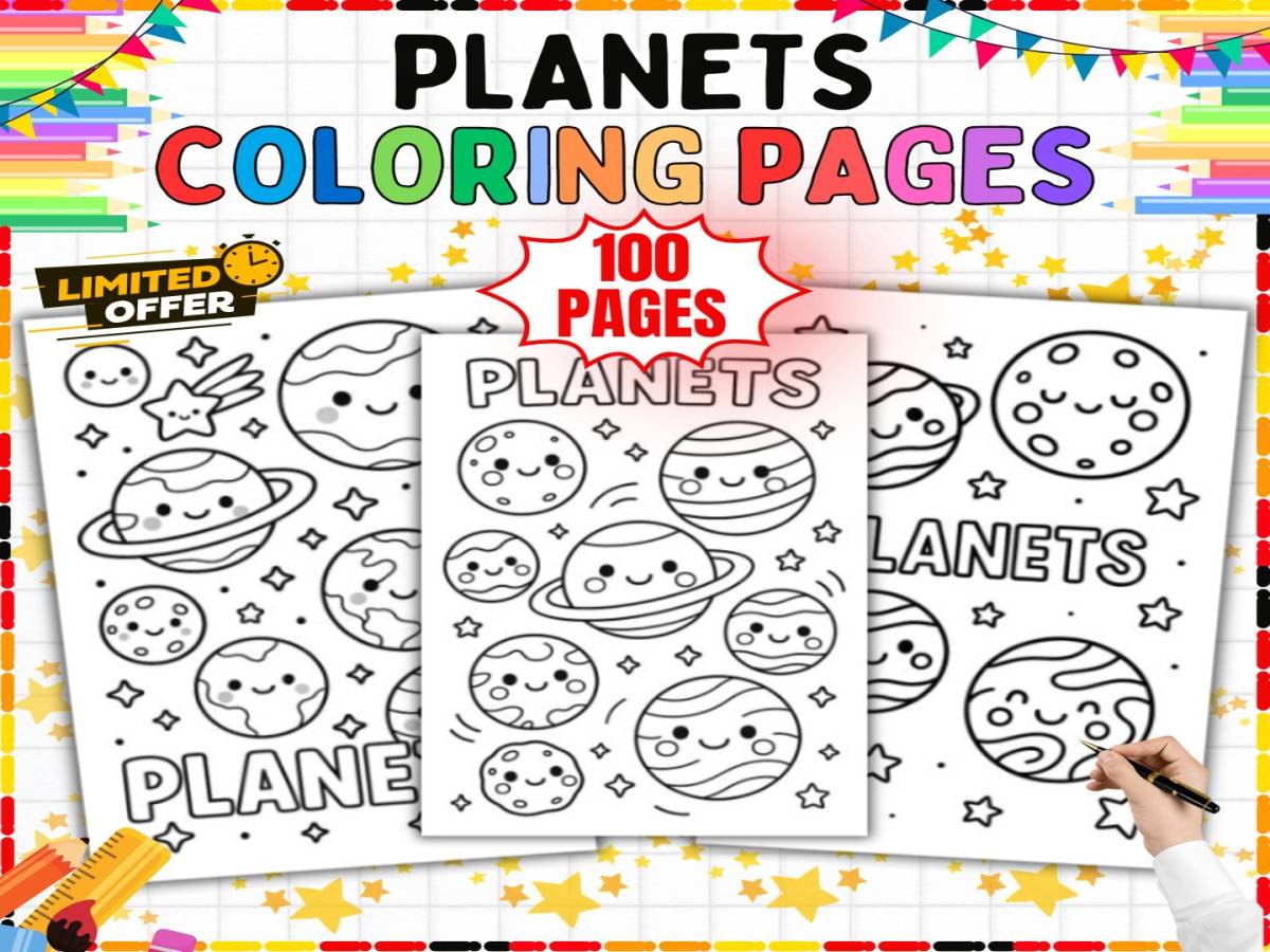 An educational teaching resource from from Tetcher to you entitled Solar System and Space Coloring Pages - 100 Printable Coloring Pages downloadable at Teach Simple.