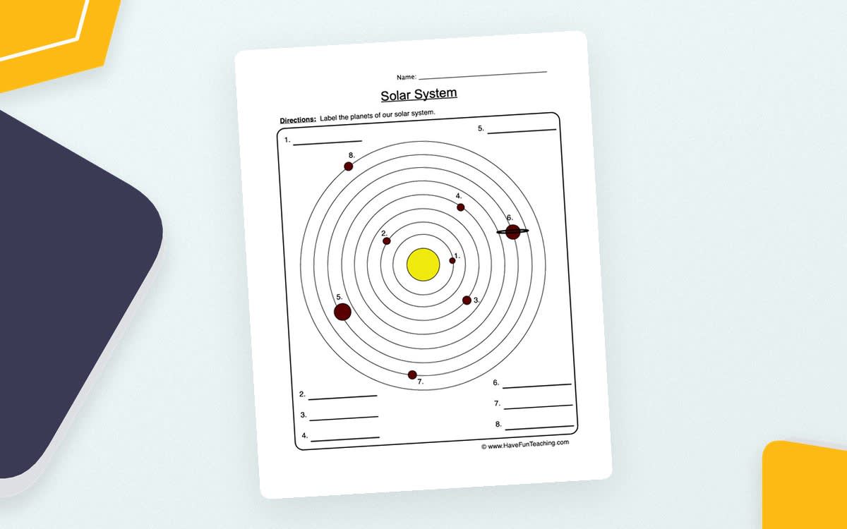 An educational teaching resource from Have Fun Teaching entitled Solar System Diagram Worksheet downloadable at Teach Simple.
