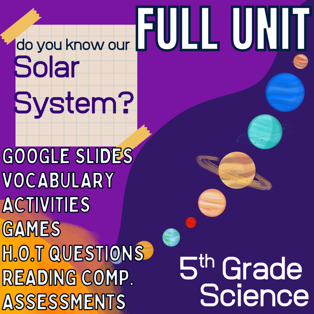 An educational teaching resource from Big Apple Teaching entitled Solar System Projects Assessments Activities Vocabulary FULL UNIT downloadable at Teach Simple.