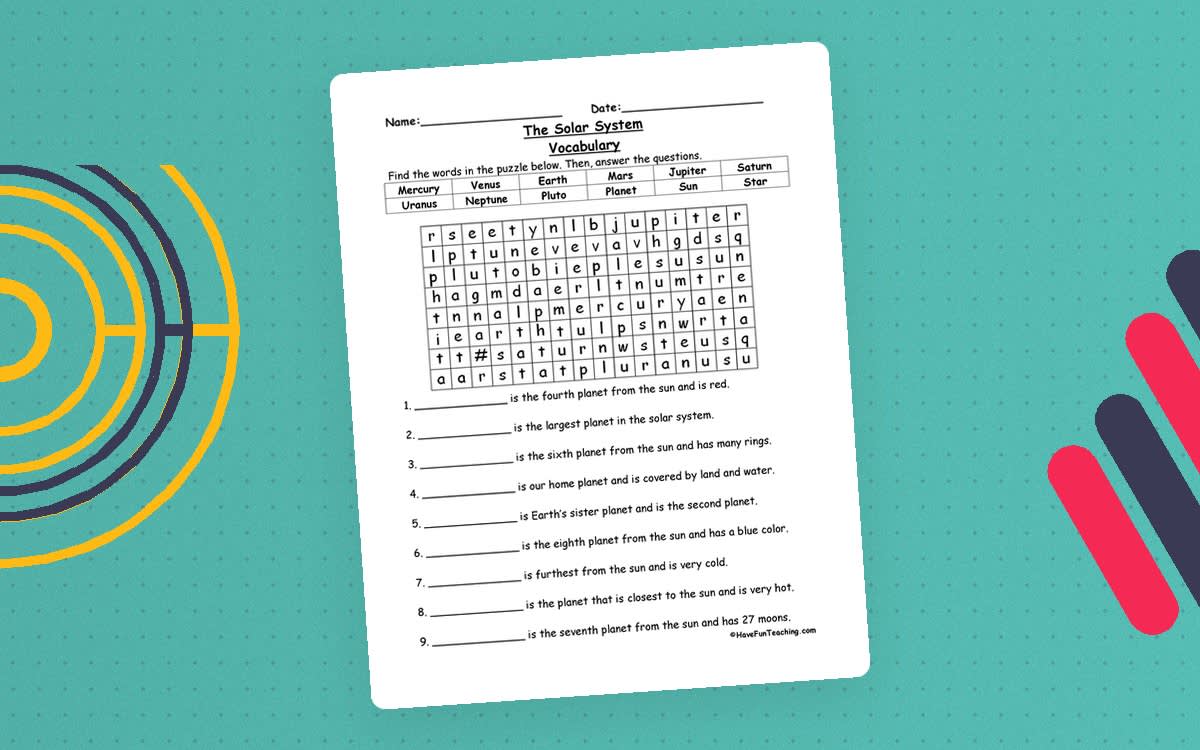 An educational teaching resource from Have Fun Teaching entitled Solar System Word Search Worksheet downloadable at Teach Simple.