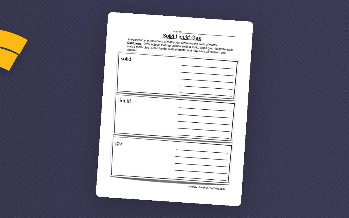 An educational teaching resource from Have Fun Teaching entitled Solid Liquid Gas Worksheet downloadable at Teach Simple.