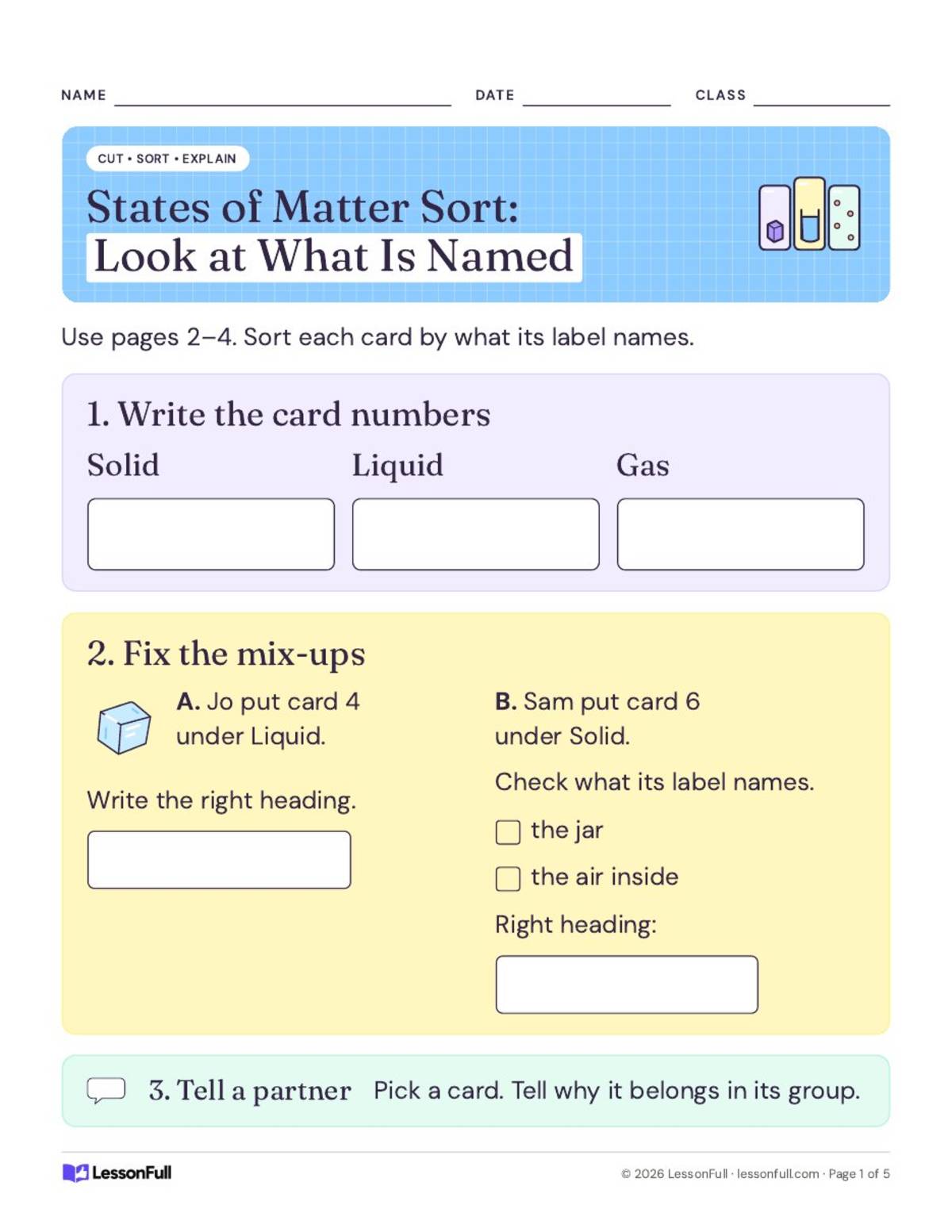 Solid, Liquid, or Gas – States of Matter Sort preview