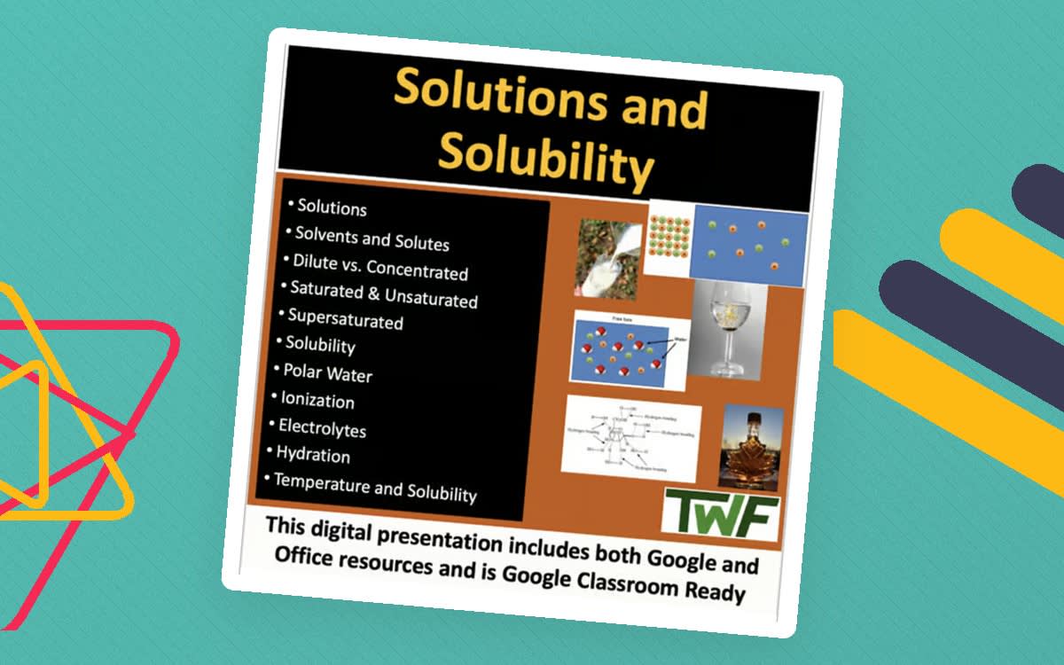 An educational teaching resource from Teach With Fergy entitled Solutions and Solubility - Senior Chemistry lesson downloadable at Teach Simple.