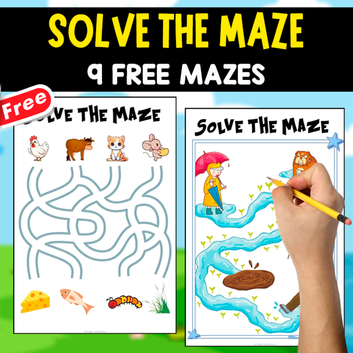 An educational teaching resource from EDITORIAL LAURA EDUCA entitled SOLVE THE MAZE | 9 FREE GAMES downloadable at Teach Simple.