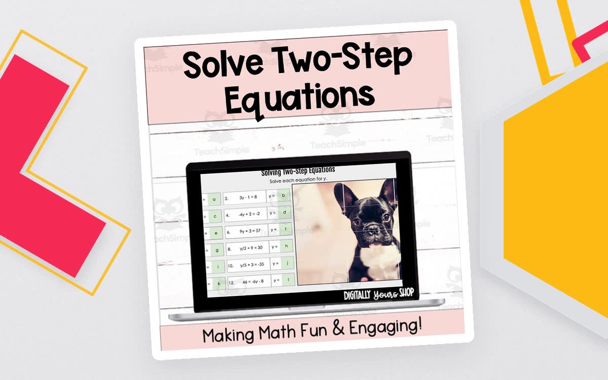 An educational teaching resource from Digitally Yours Shop entitled Solve Two-Step Equations Digital Self-Checking Activity downloadable at Teach Simple.