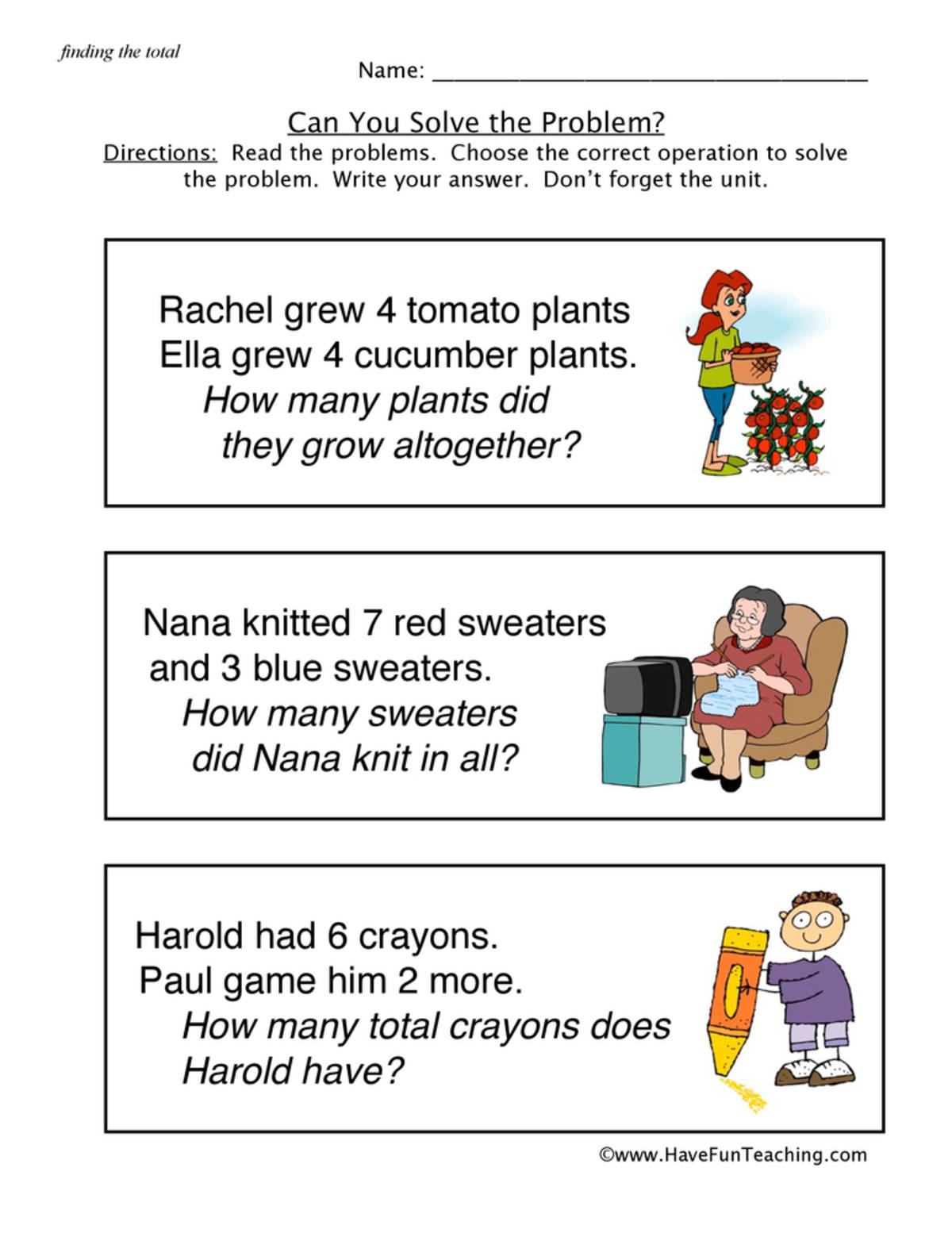 An educational teaching resource from Have Fun Teaching entitled Solve Word Problems Worksheet downloadable at Teach Simple.