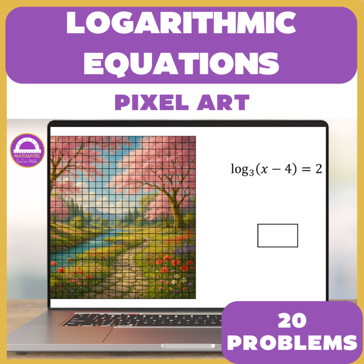 An educational teaching resource from Matemaths entitled Solving Logarithmic Equations Pixel Art Activity downloadable at Teach Simple.