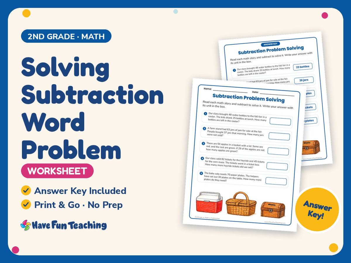 Solving Subtraction Word Problem Worksheet – 2nd Grade Word Problems preview