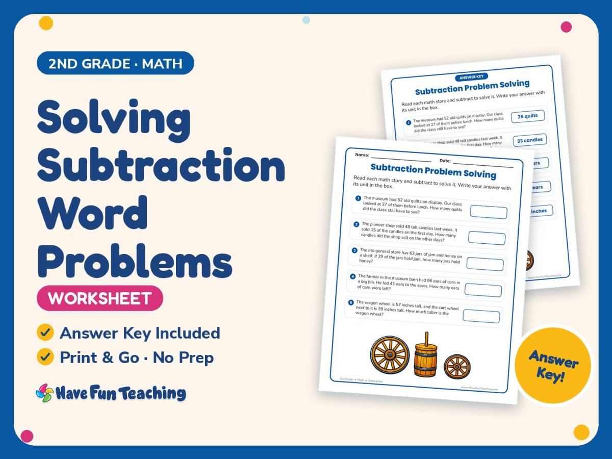 Solving Subtraction Word Problems Worksheet – 2nd Grade Math Practice preview