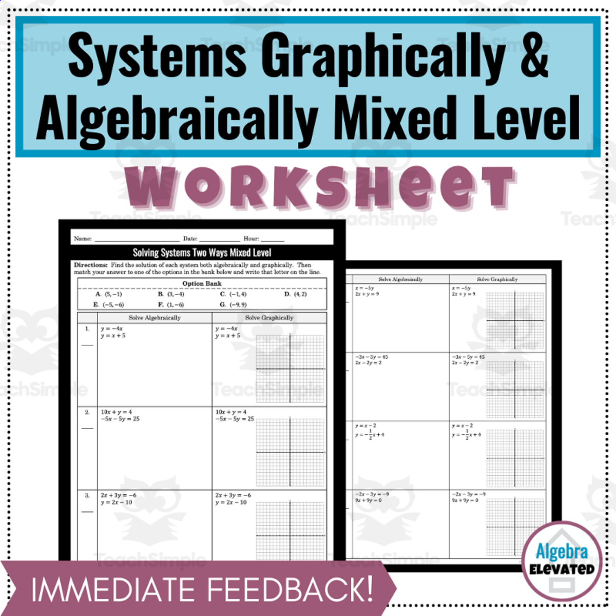 An educational teaching resource from Algebra Elevated entitled Systems of Equations – Substitution, Elimination, Graphing downloadable at Teach Simple.
