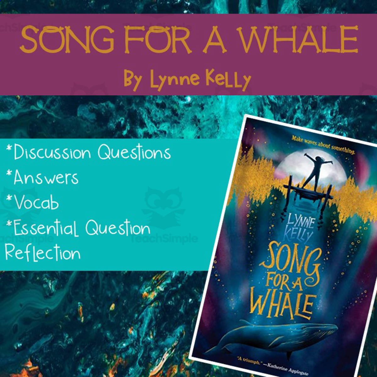 An educational teaching resource from Hey Teacher Shoppe entitled Song for a Whale Discussion Questions downloadable at Teach Simple.