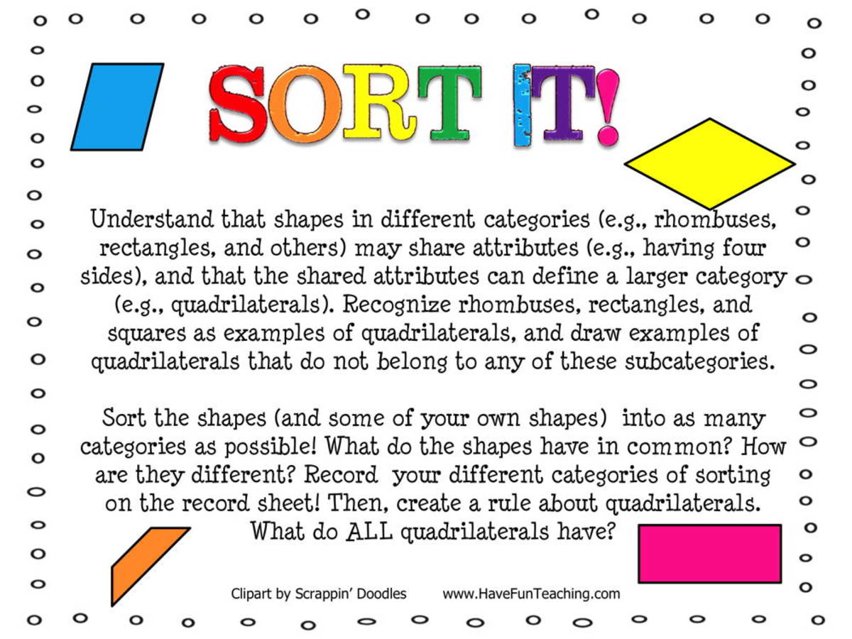 An educational teaching resource from Have Fun Teaching entitled Sort It Organizing Shapes Activity downloadable at Teach Simple.