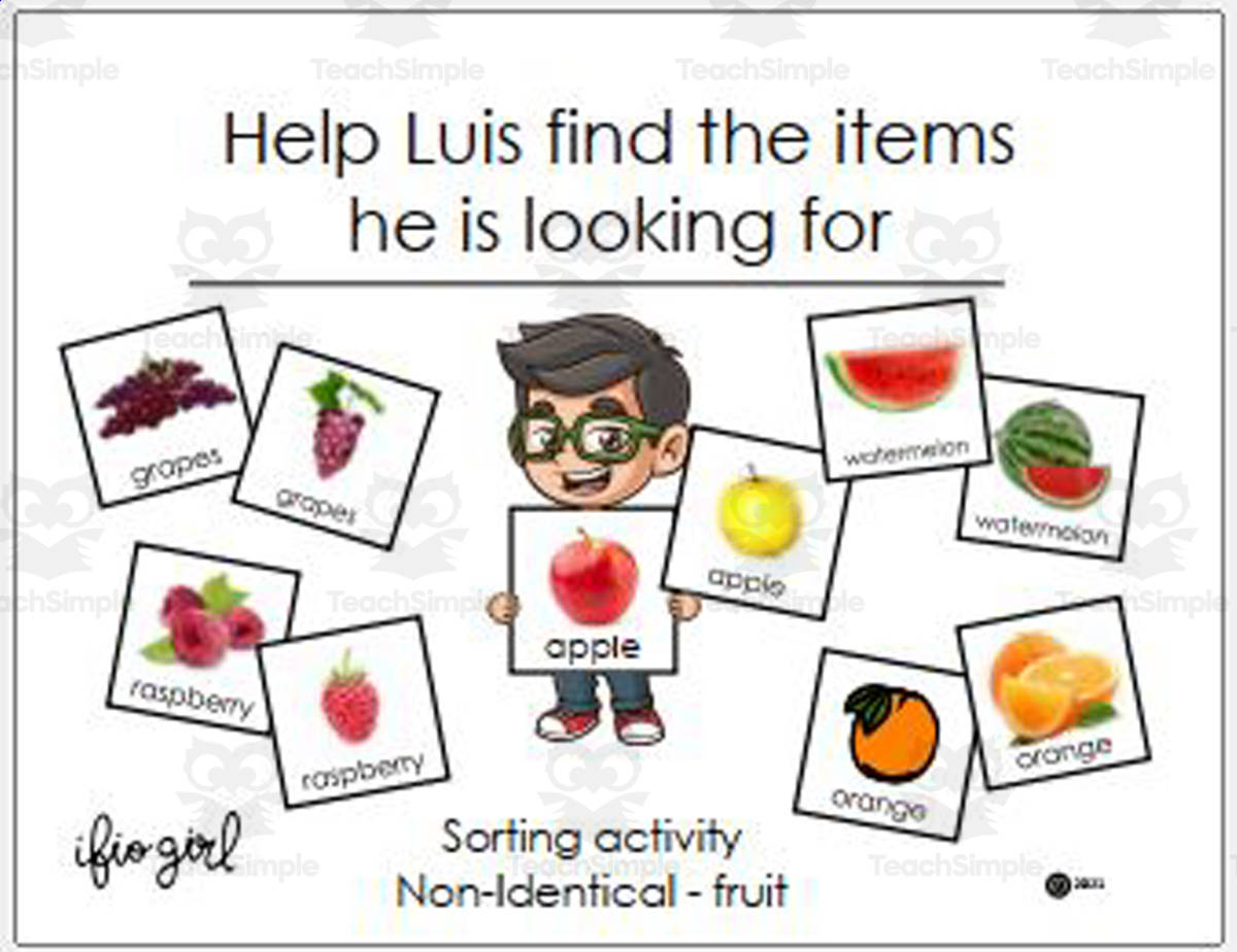 An educational teaching resource from IFIO girl - I'll Figure It Out entitled Sort/Group Non- Identical Fruit downloadable at Teach Simple.