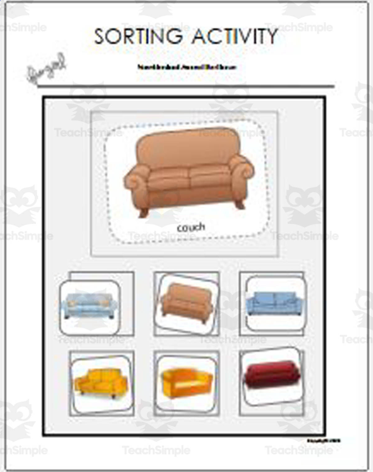 An educational teaching resource from IFIO girl - I'll Figure It Out entitled Sorting Activity: Around the Home - Non-Identical items downloadable at Teach Simple.
