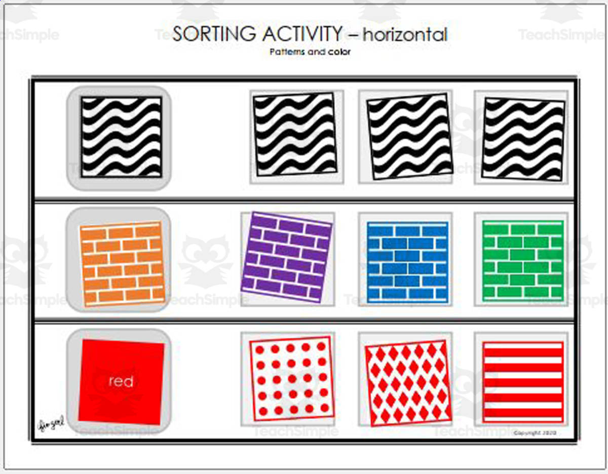 An educational teaching resource from IFIO girl - I'll Figure It Out entitled Sorting Activity: Patterns and Color - Horizontal downloadable at Teach Simple.