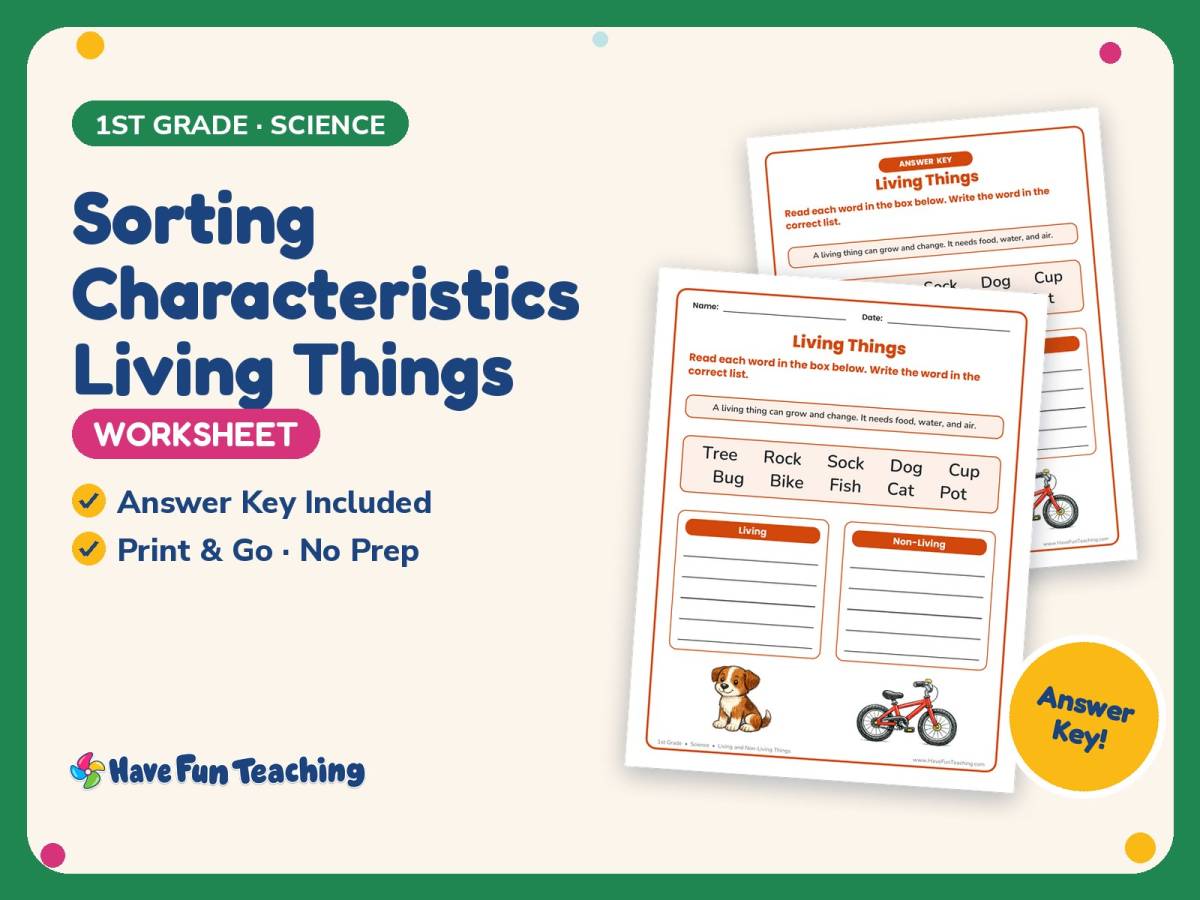 Sorting Characteristics Living Things Worksheet – 1st Grade Practice preview