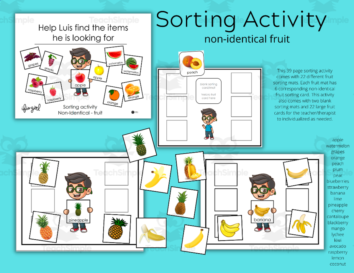 An educational teaching resource from IFIO girl - I'll Figure It Out entitled Sorting Non-Identical Fruit downloadable at Teach Simple.