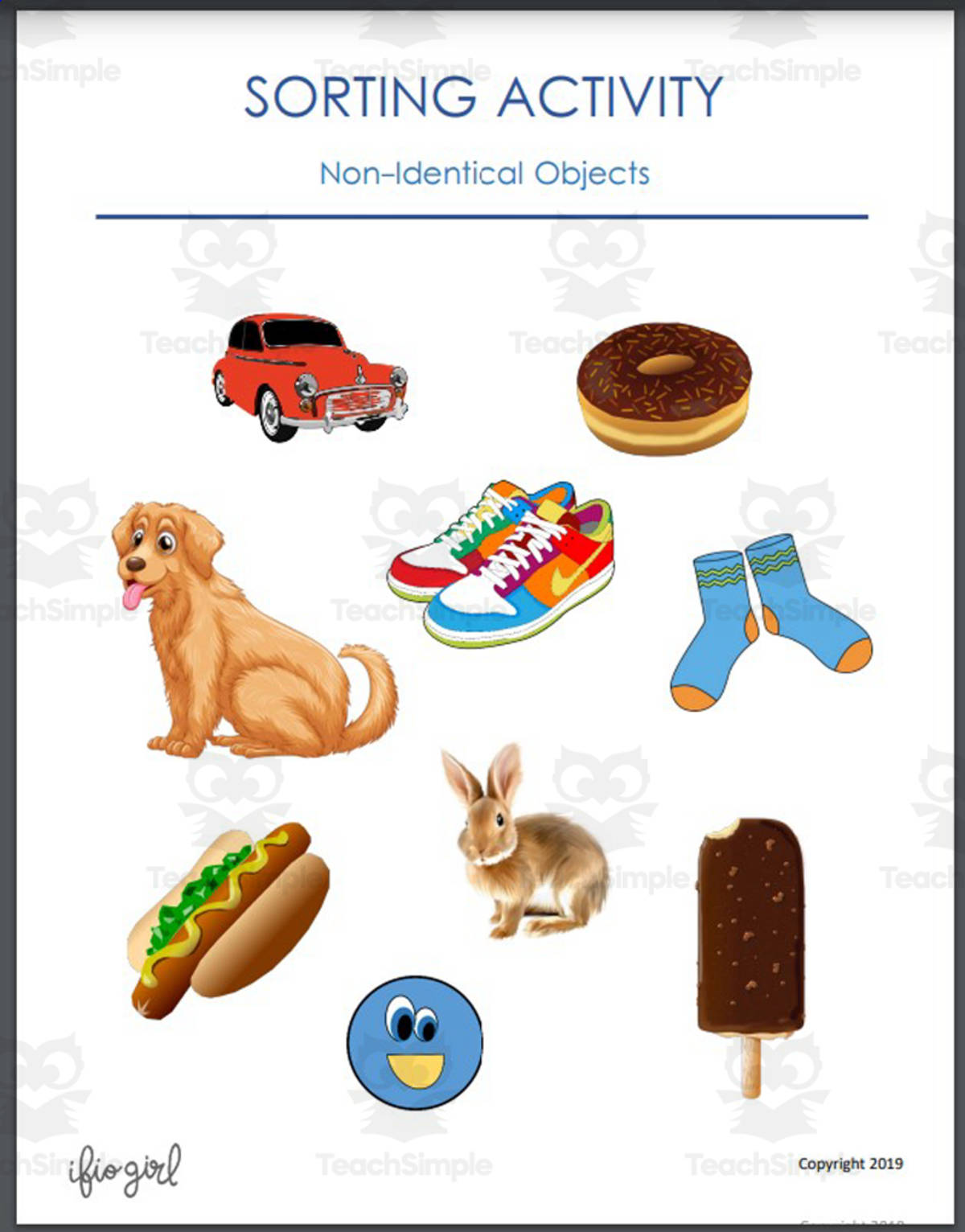An educational teaching resource from IFIO girl - I'll Figure It Out entitled Sorting non- identical objects - Large Pictures downloadable at Teach Simple.