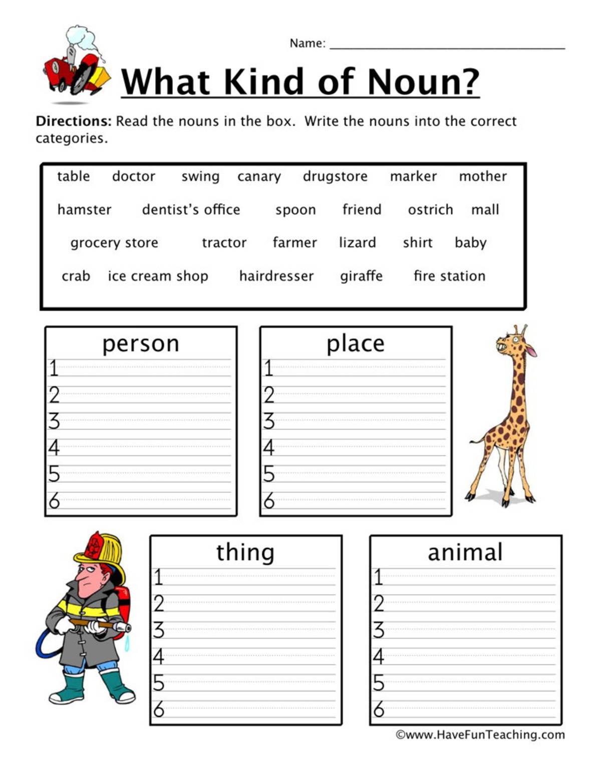 An educational teaching resource from Have Fun Teaching entitled Sorting Nouns Worksheet downloadable at Teach Simple.