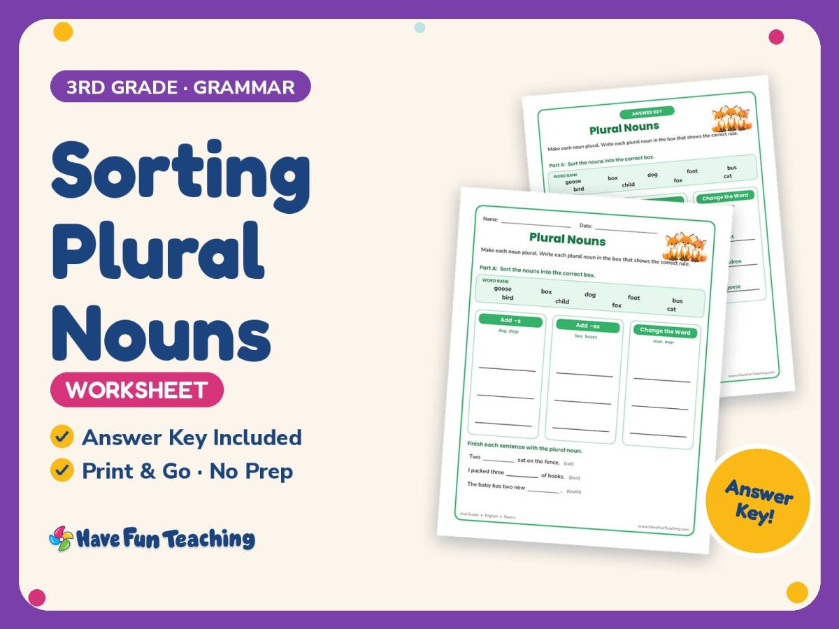 Sorting Plural Nouns Worksheet – 3rd Grade Grammar Practice preview
