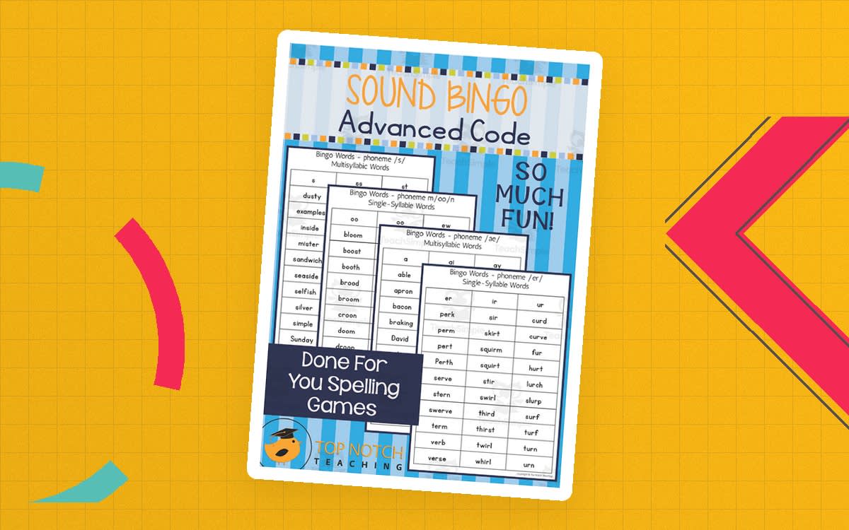 An educational teaching resource from Top Notch Teaching entitled Sound Bingo Advanced Code Games downloadable at Teach Simple.