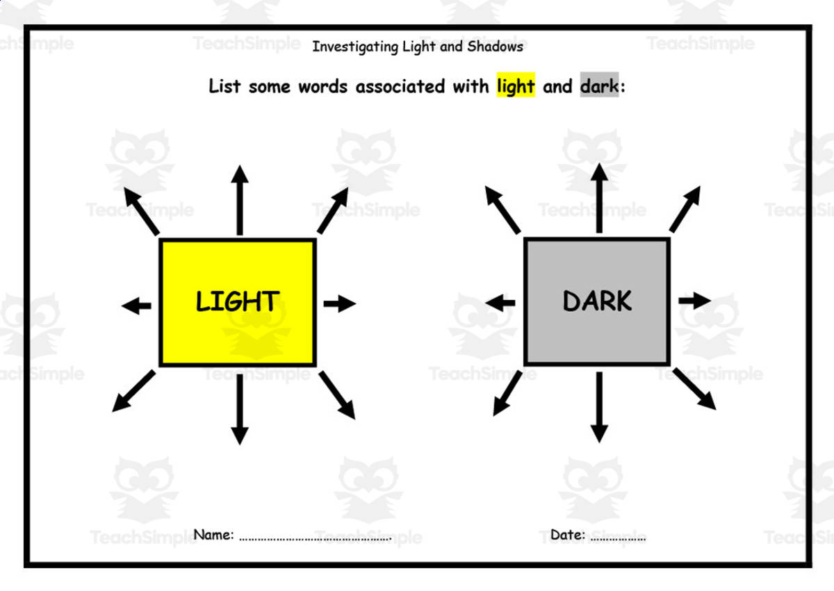An educational teaching resource from Elementary Resources 4 U entitled Sources of Light Worksheet downloadable at Teach Simple.
