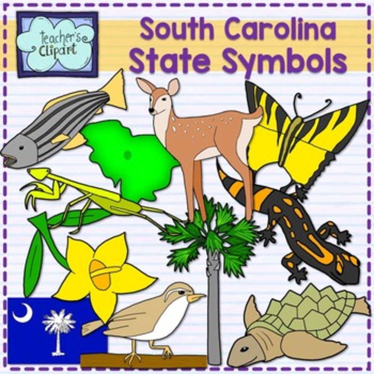 An educational teaching resource from Teacher's Clipart entitled South Carolina State Symbols Clip Art downloadable at Teach Simple.