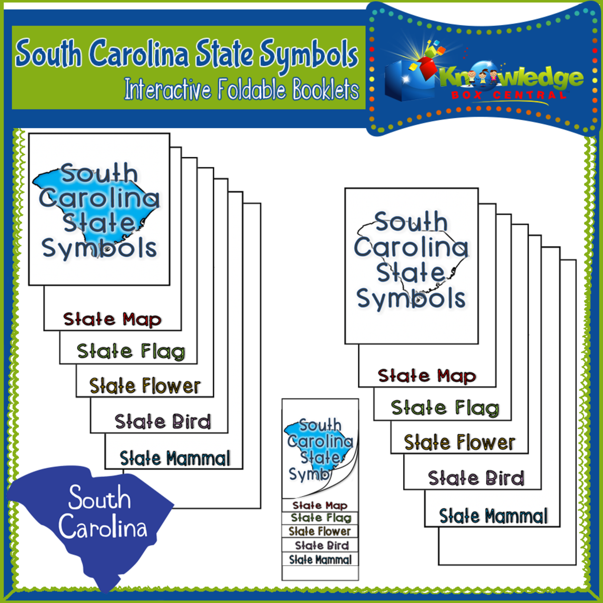 An educational teaching resource from Knowledge Box Central entitled South Carolina State Symbols Interactive Foldable Booklets – EBOOK downloadable at Teach Simple.